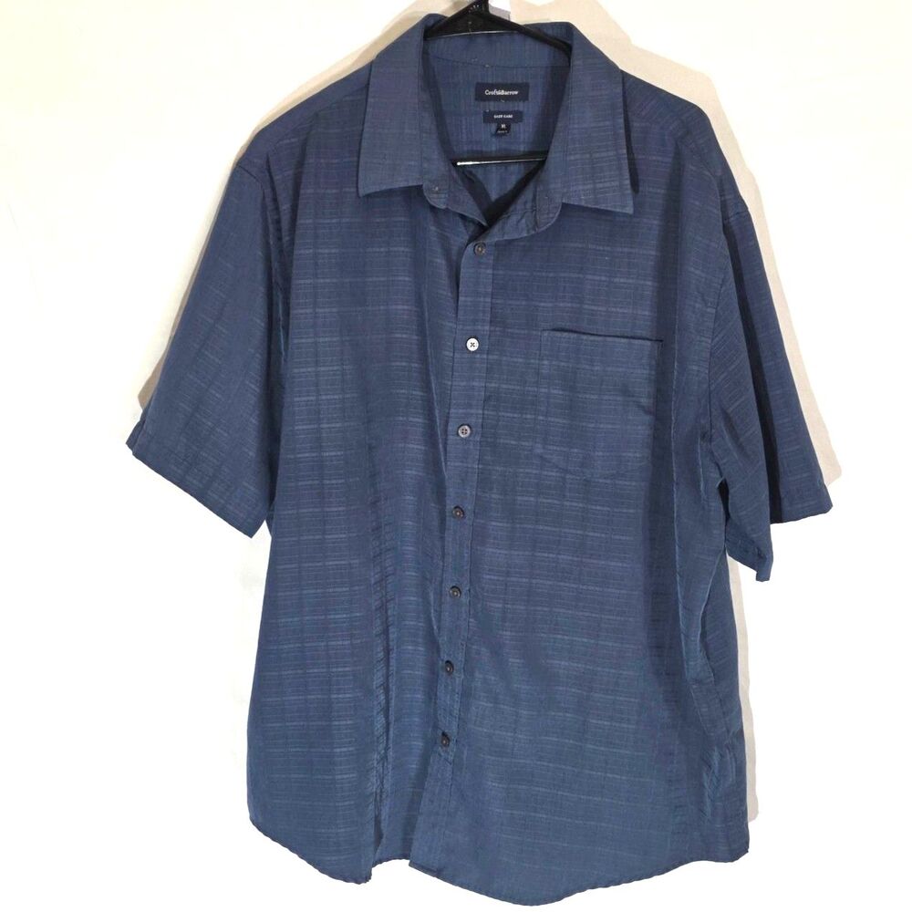 #0393 Croft & Barrow EasyCare Slate Indigo Blue Textured Grid Button-Up Shirt XL